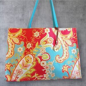SPARTINA 449 Fiddlers Cove Market Tote Bag Linen Paisley Travel Handbag Shopping